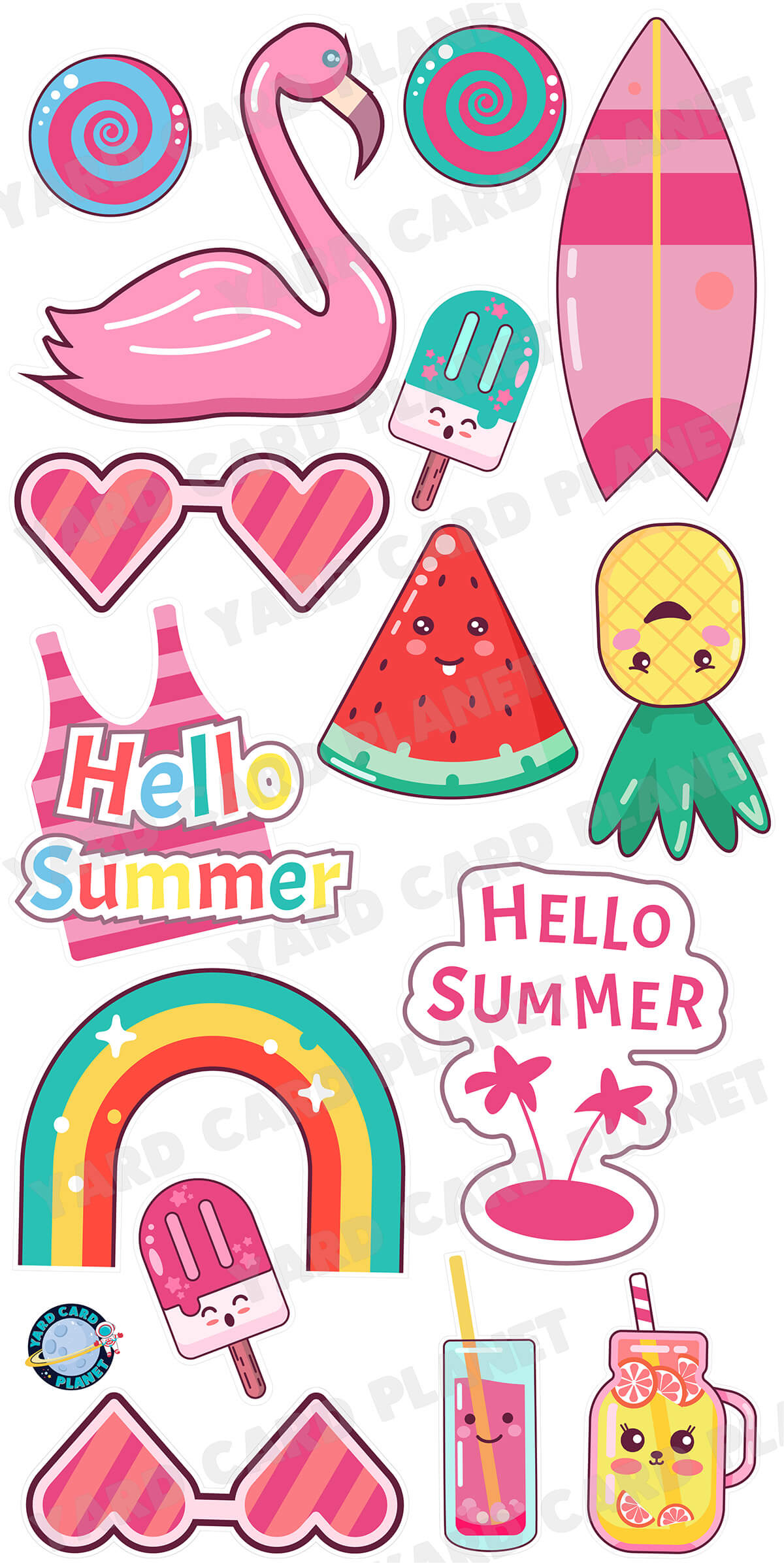 Hello Summer Yard Card Flair Set