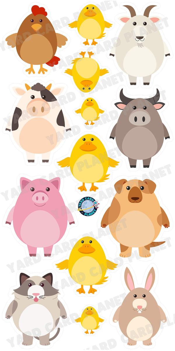 Funny Chubby Farm Animals Yard Card Flair Set