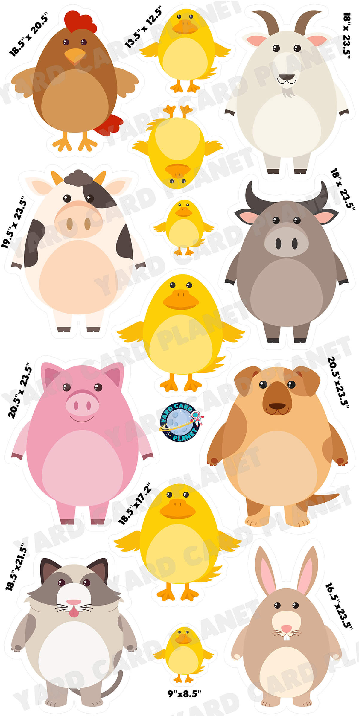 Funny Chubby Farm Animals Yard Card Flair Set