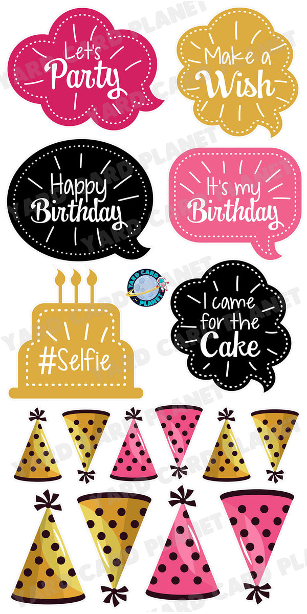 Elegant Birthday Bubble Signs and Birthday Hats Yard Card Flair Set