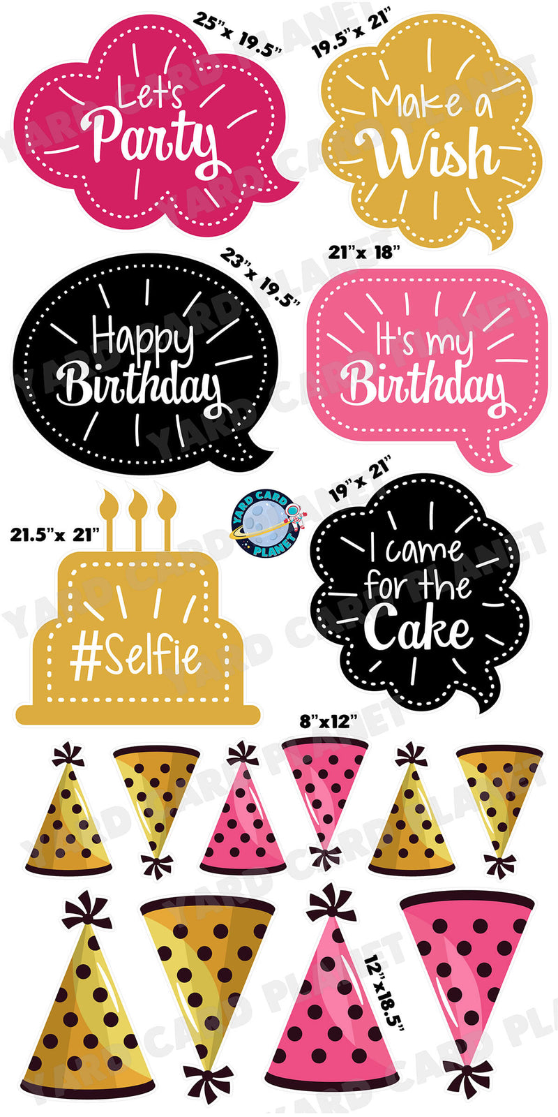 Elegant Birthday Bubble Signs and Birthday Hats Yard Card Flair Set