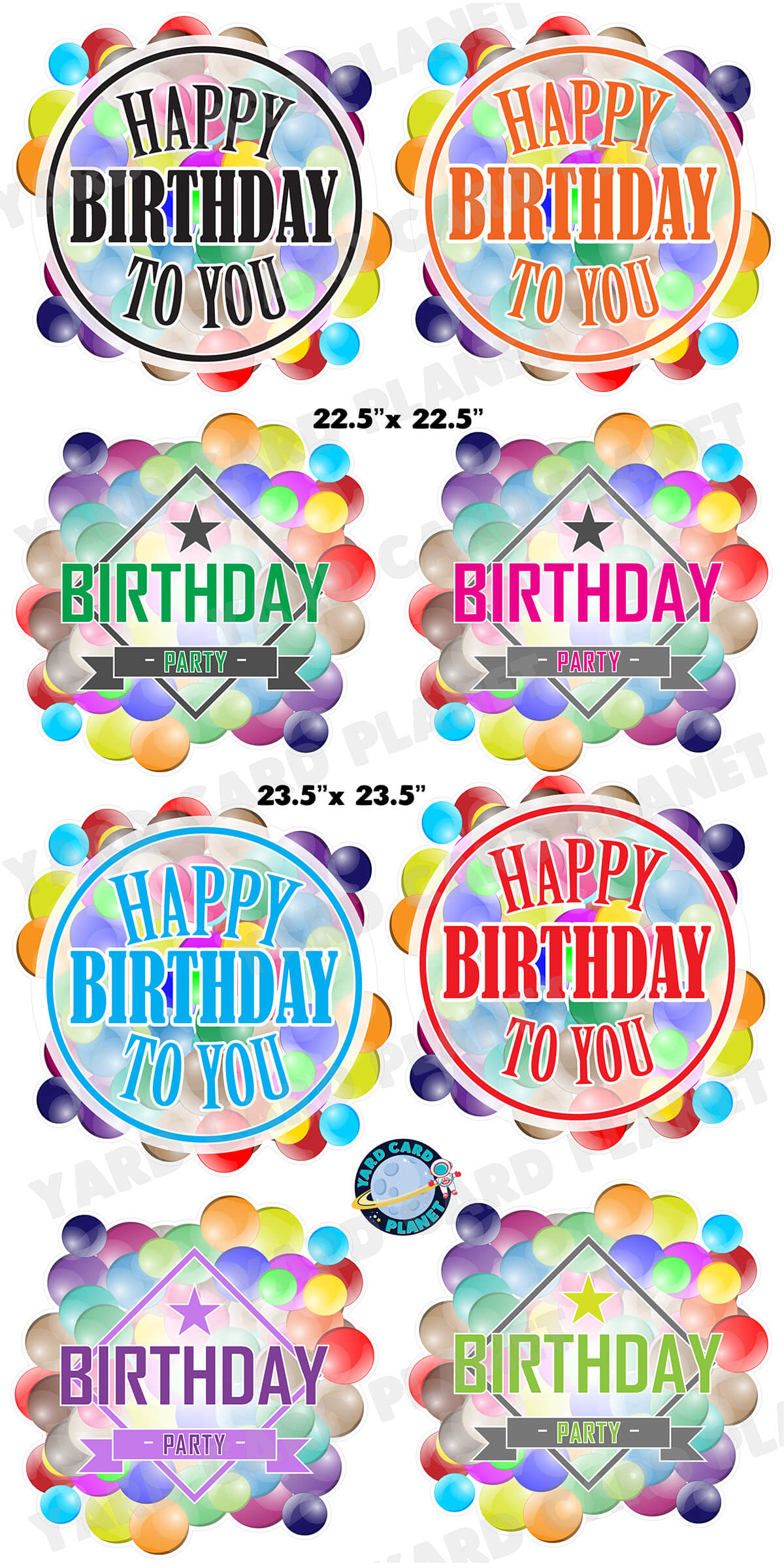 Multi-Color Balloon Backed Birthday Signs Yard Card Flair Set