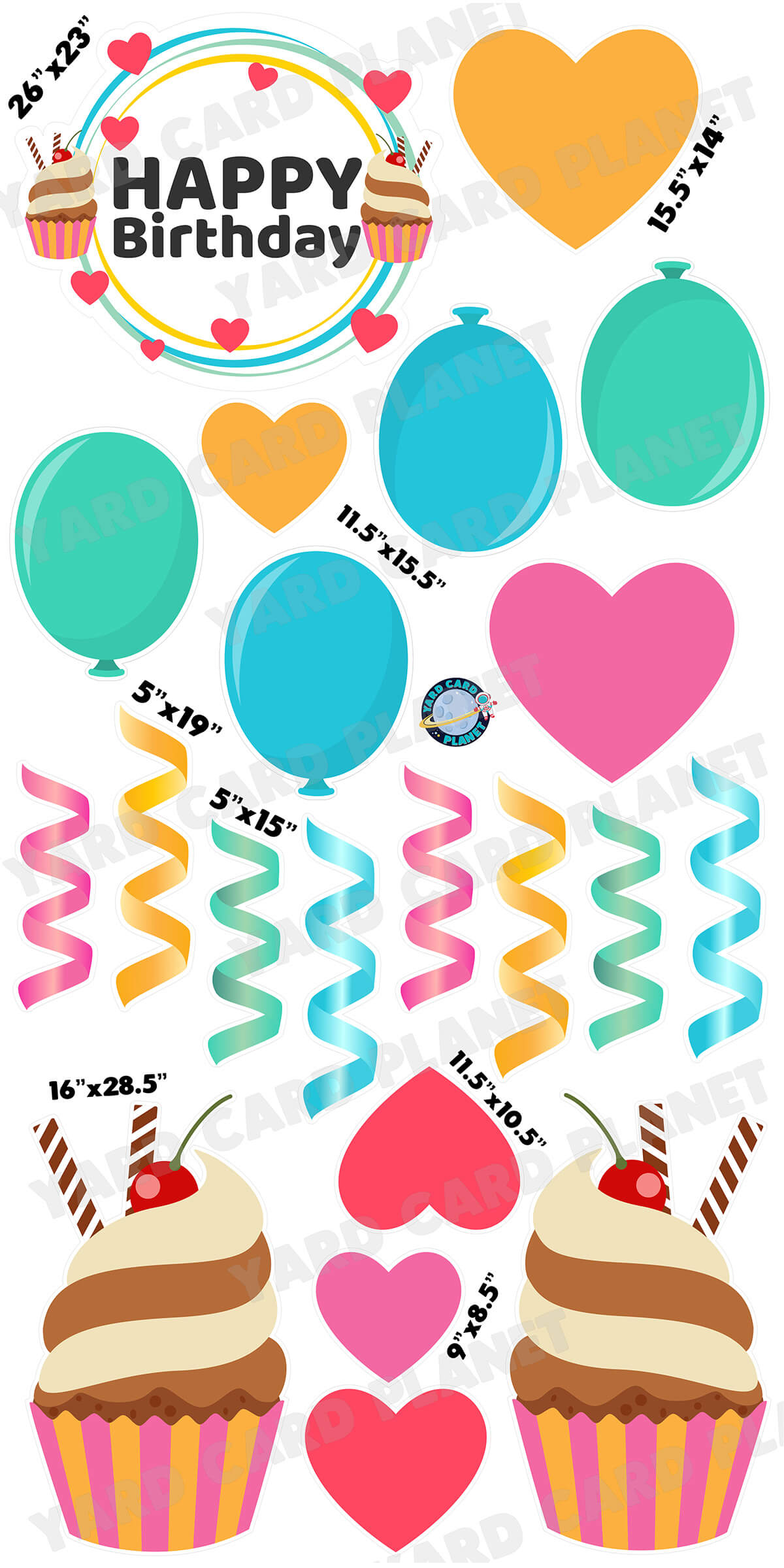 Happy Birthday Sweetheart Yard Card Flair Set