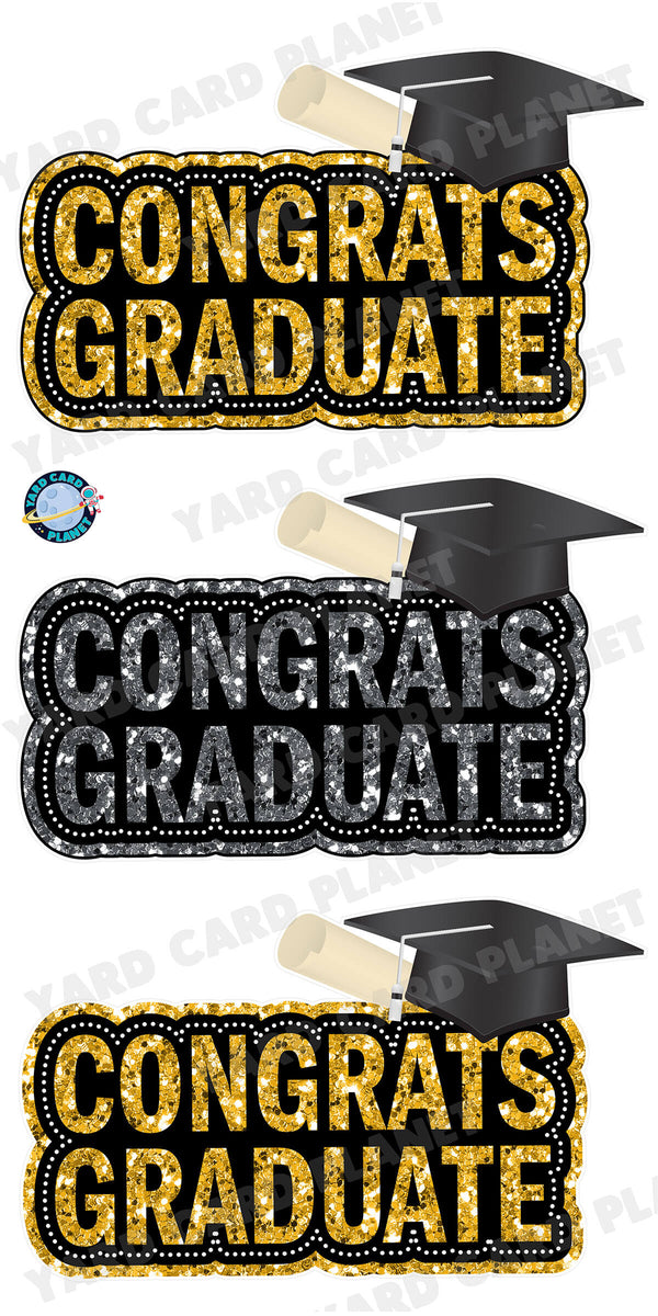 Congrats Graduate Gold and Silver Glitter EZ Quick Signs Yard Card Flair Set