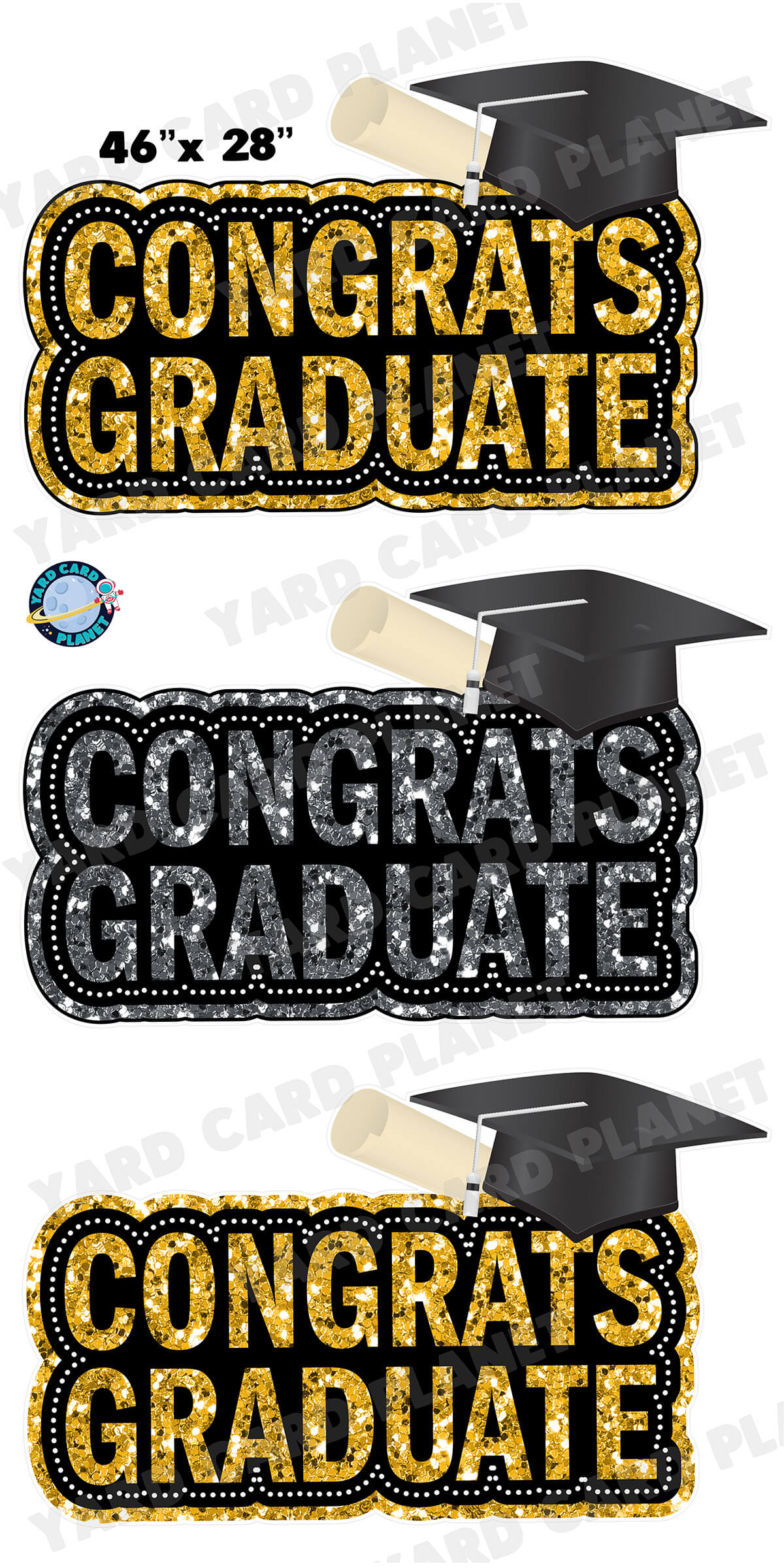 Congrats Graduate Gold and Silver Glitter EZ Quick Signs Yard Card Flair Set