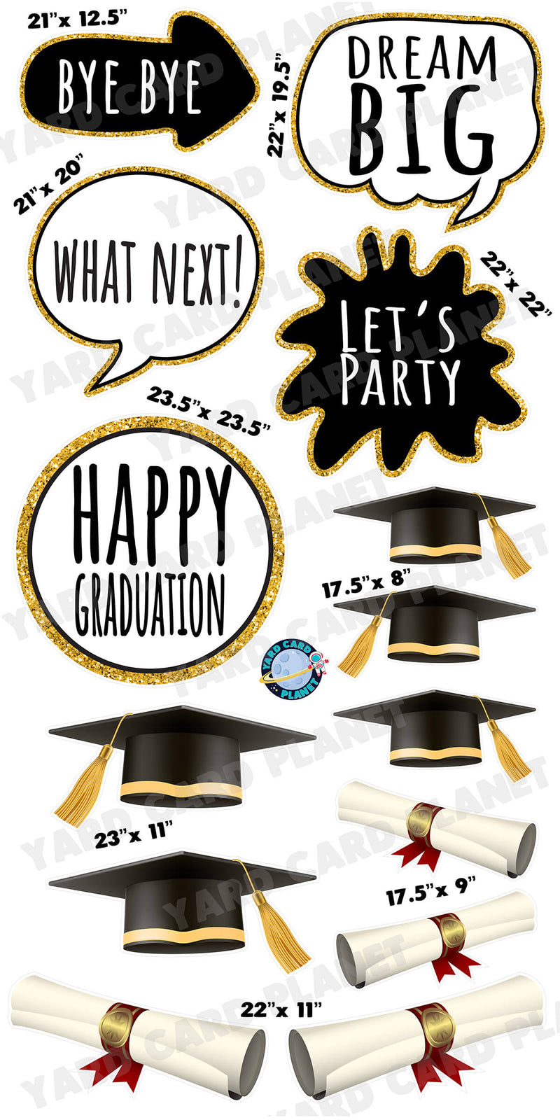 Graduation Signs, Grad Caps and Diplomas Yard Card Flair Set