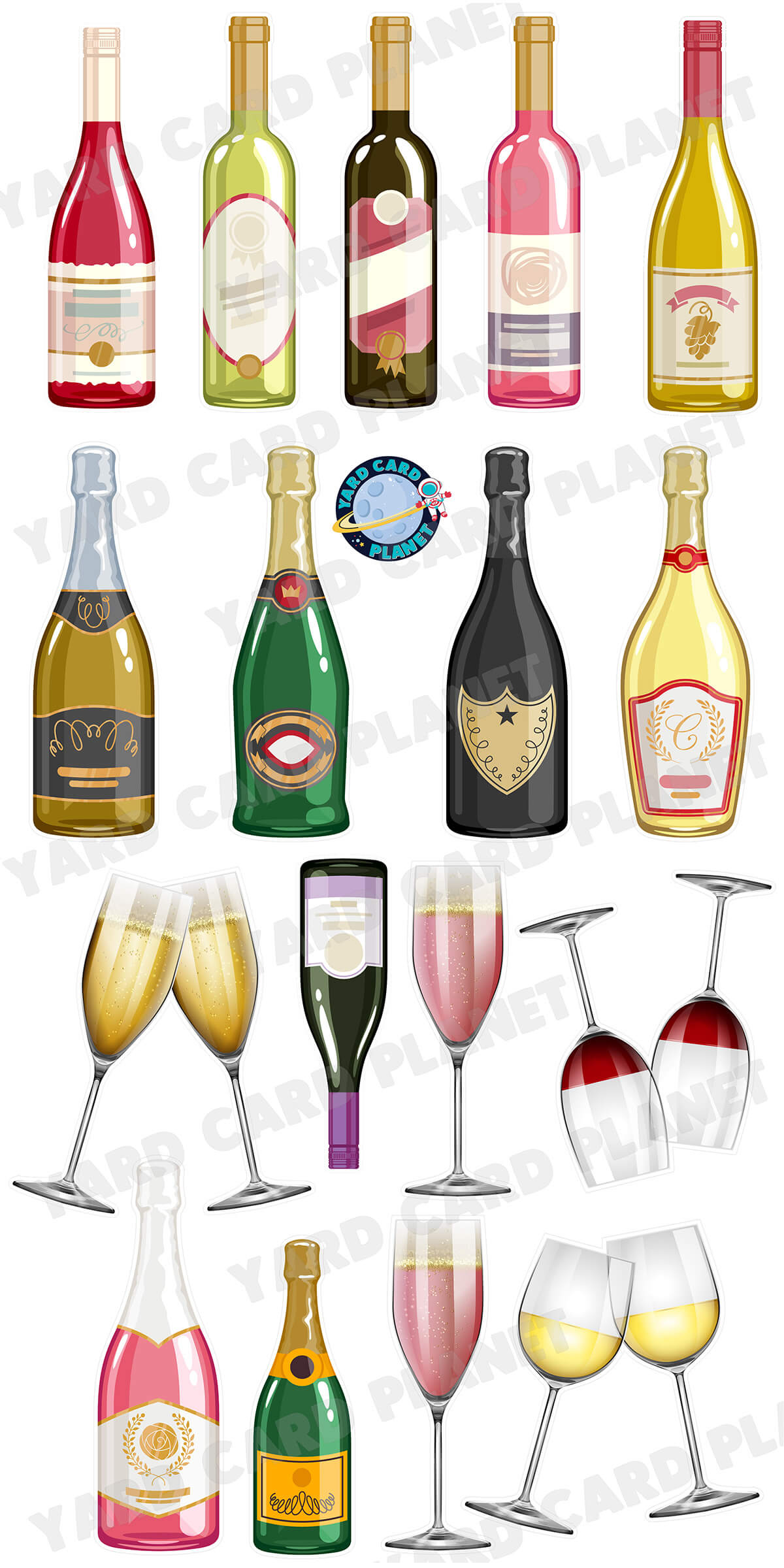 Cheers Everyone Wine and Champaign Yard Card Flair Set