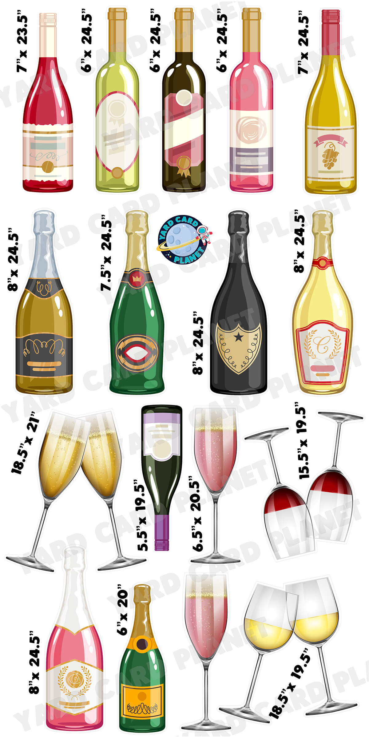 Cheers Everyone Wine and Champaign Yard Card Flair Set