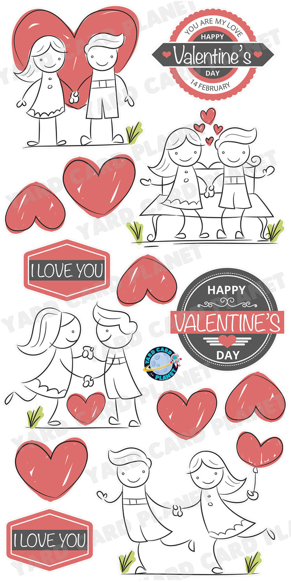 Cute Stick Couple You Are My Love Valentine Yard Card Flair Set