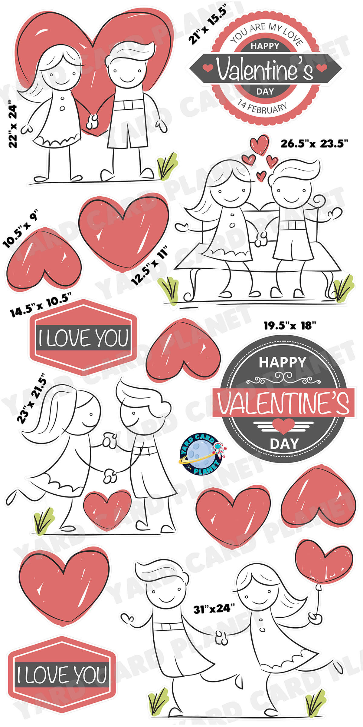 Cute Stick Couple You Are My Love Valentine Yard Card Flair Set