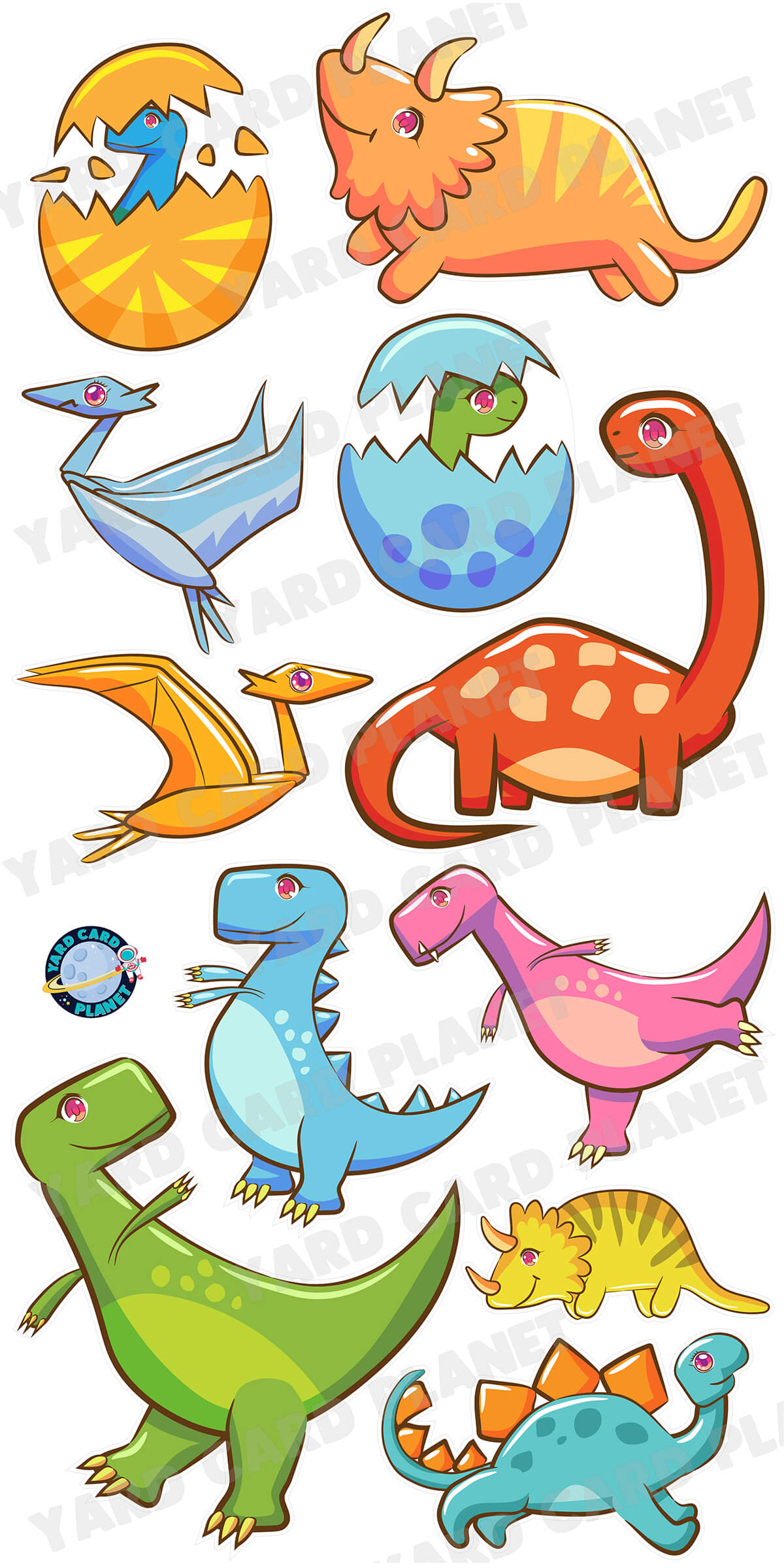 Cute Smiling Dinosaurs Yard Card Flair Set