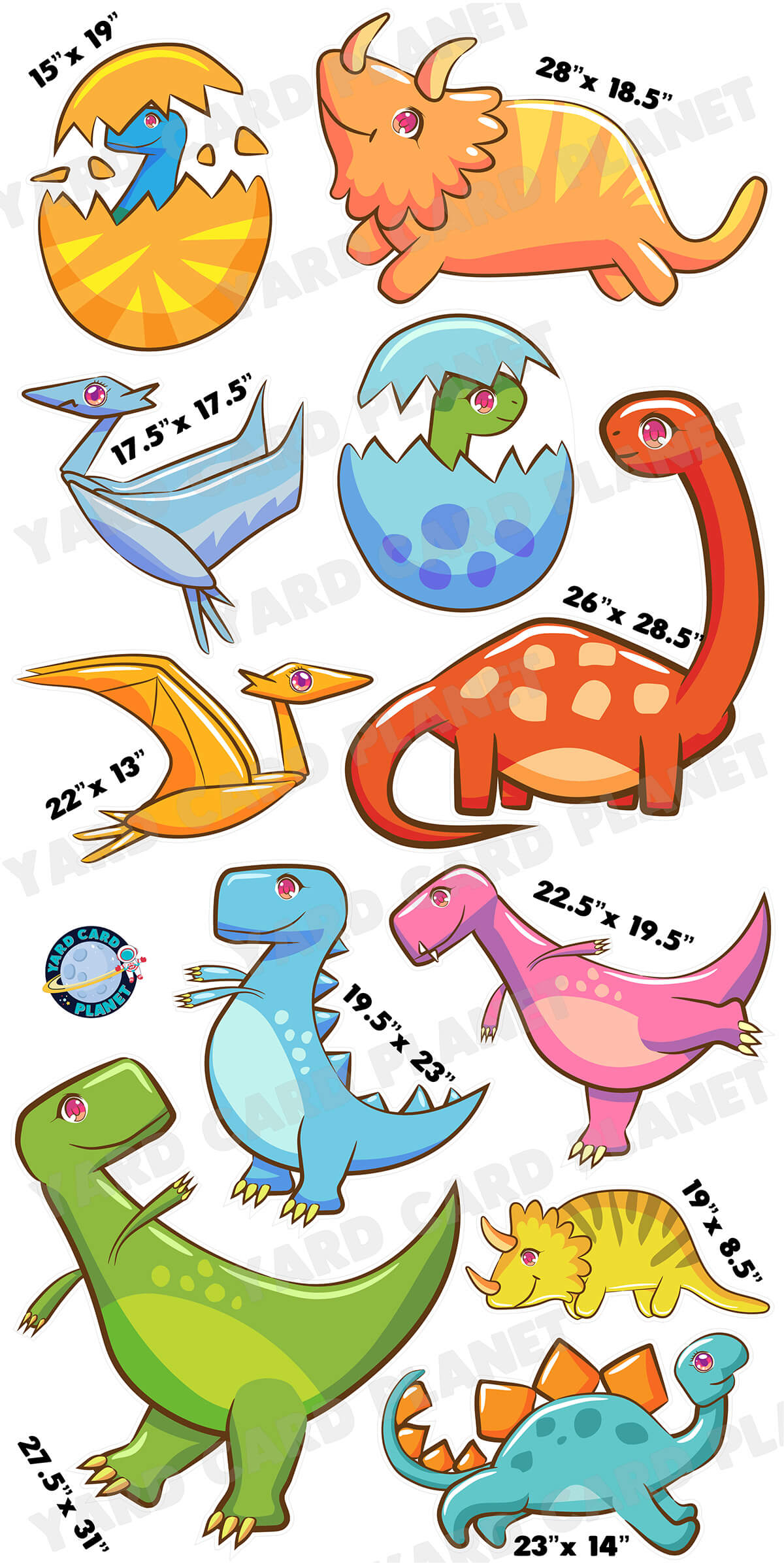 Cute Smiling Dinosaurs Yard Card Flair Set