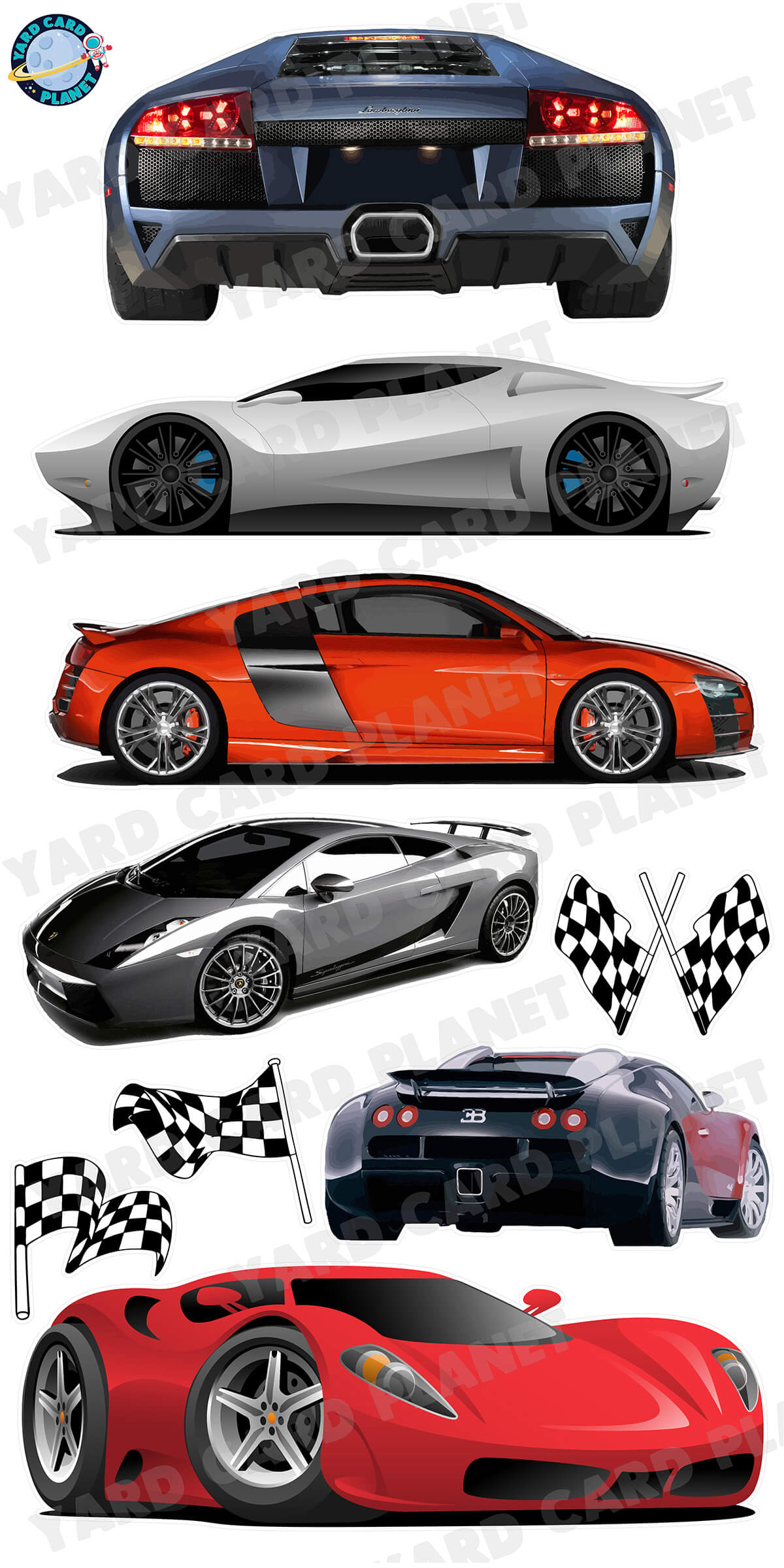 Luxury Sports Cars Yard Card Flair Set