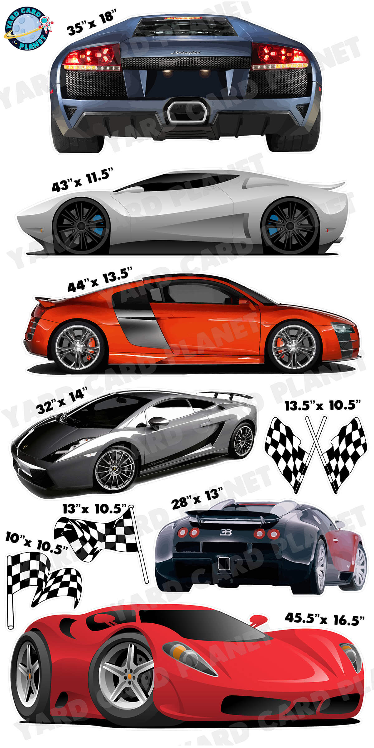 Luxury Sports Cars Yard Card Flair Set