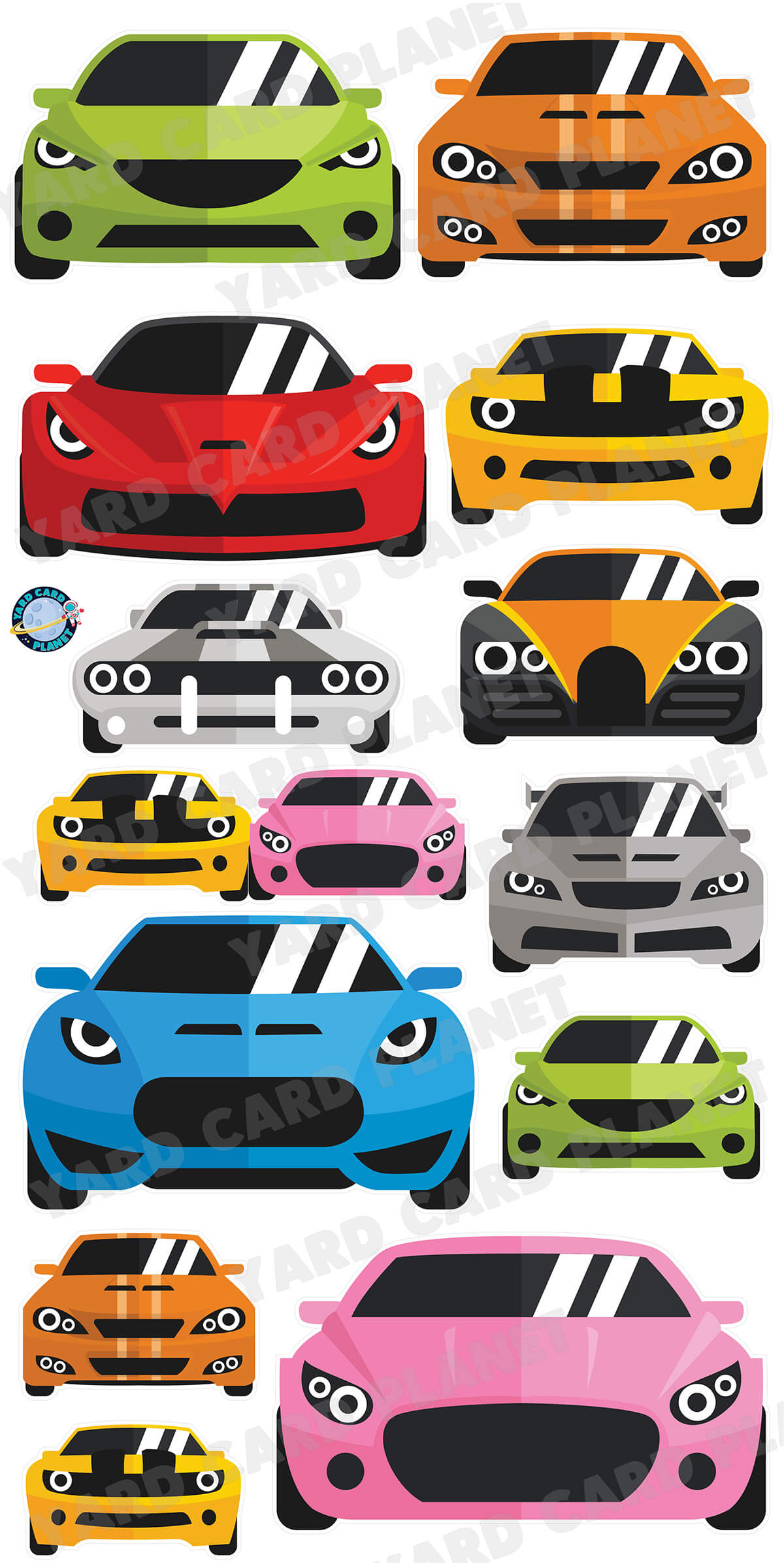 Sports Car Front Ends Yard Card Flair Set