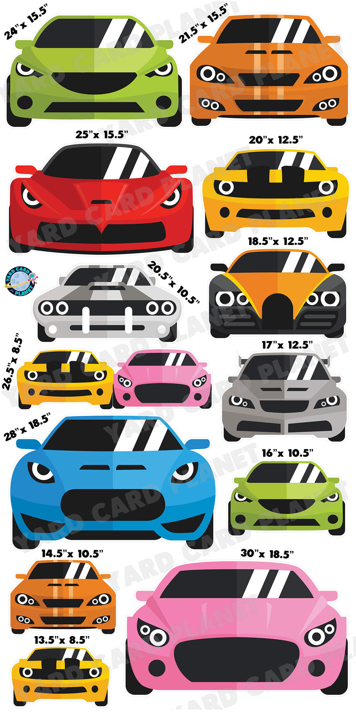 Sports Car Front Ends Yard Card Flair Set