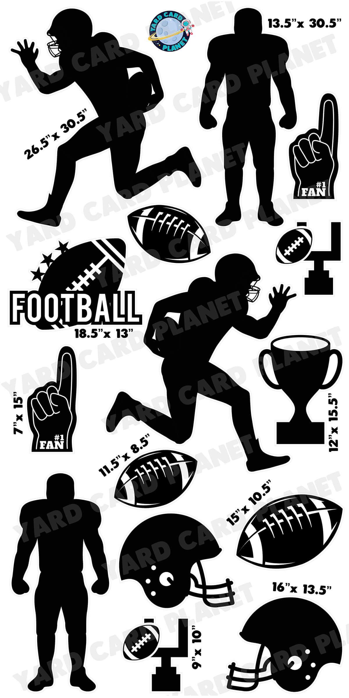 Football Silhouette Yard Card Flair Set