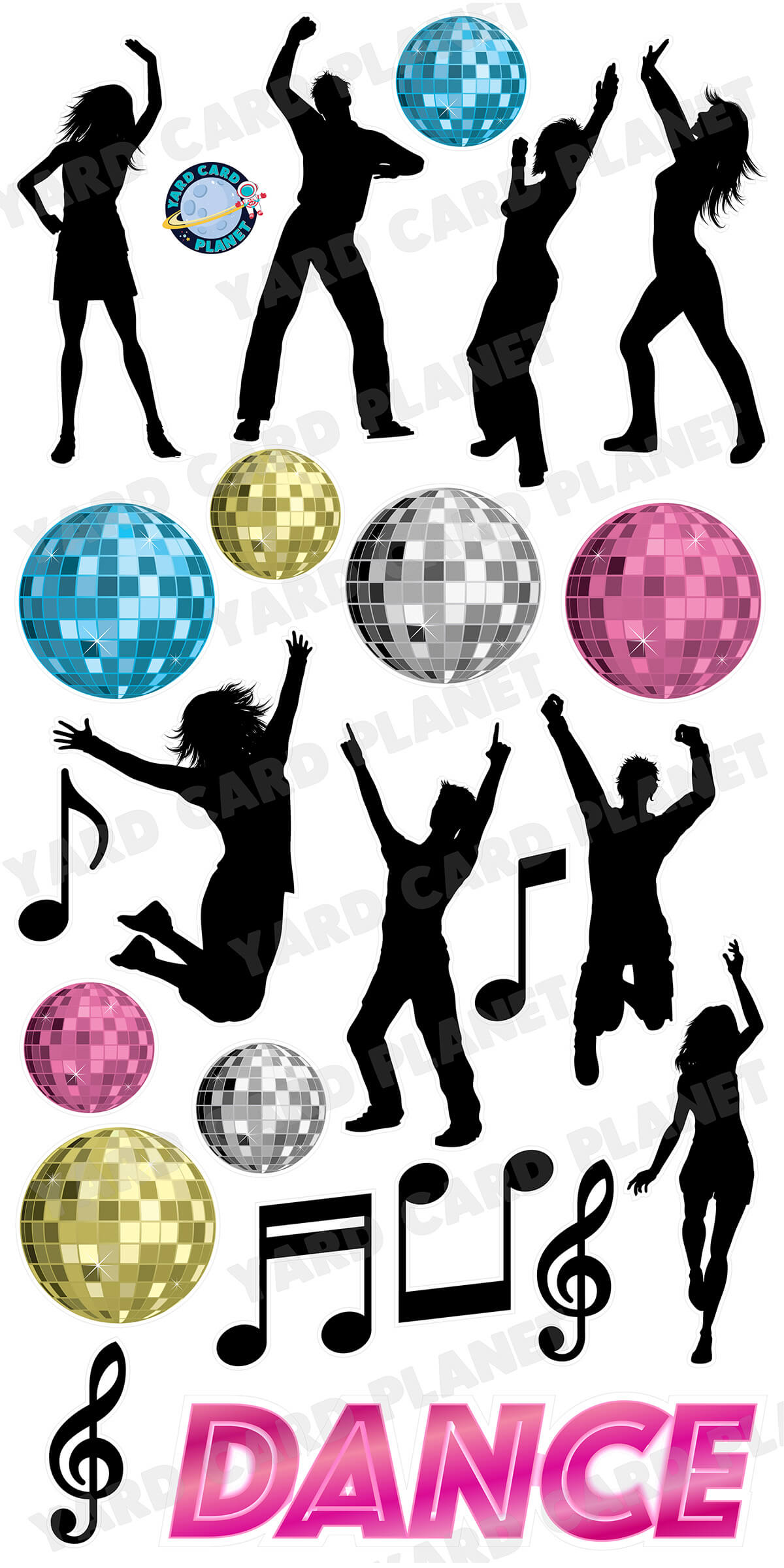 Dance Party Silhouette Yard Card Flair Set