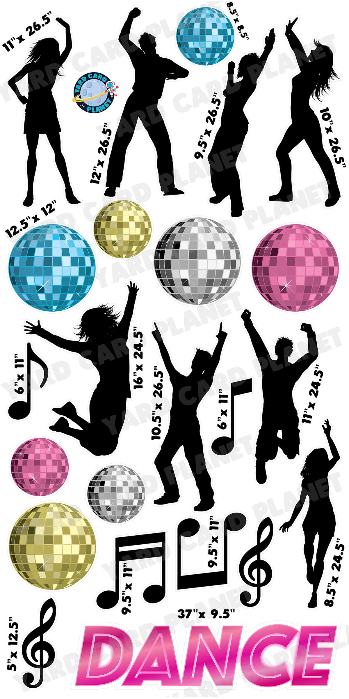 Dance Party Silhouette Yard Card Flair Set