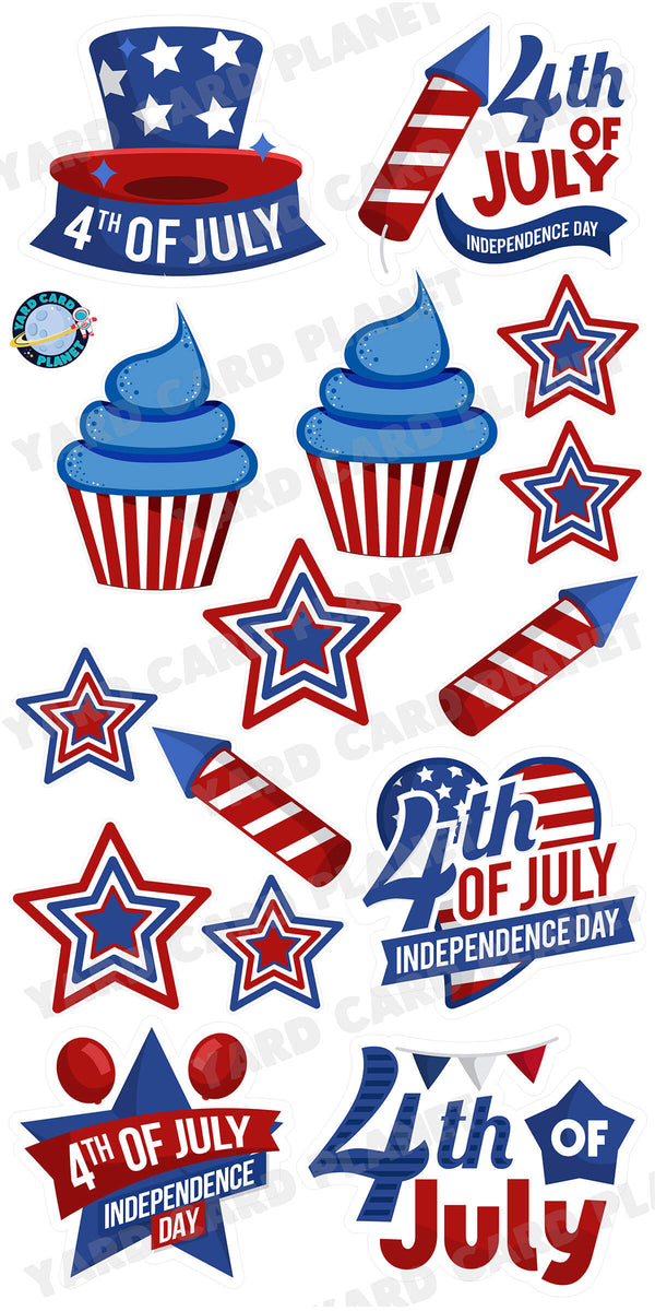 4th of July Independence Day Signs, Cupcakes, Stars and Fireworks Yard Card Flair Set