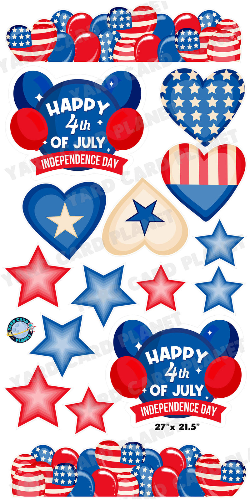 4th of July Independence Day Signs, EZ Filler Balloons, Stars and Hearts Yard Card Flair Set