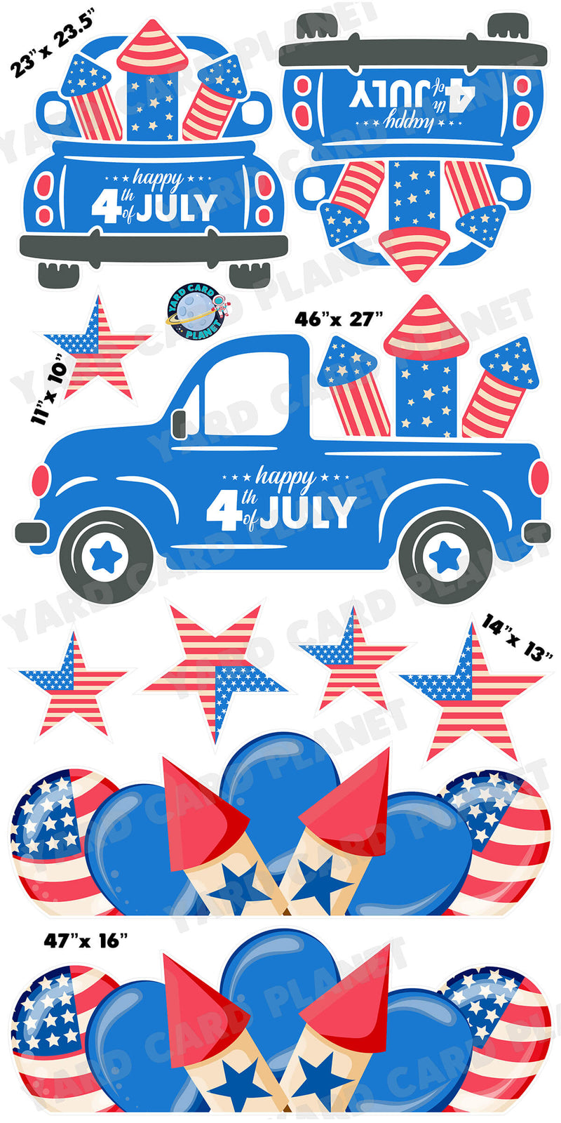 4th of July Independence Day Fireworks Pickup Truck, EZ Filler Balloons and Stars Yard Card Flair Set