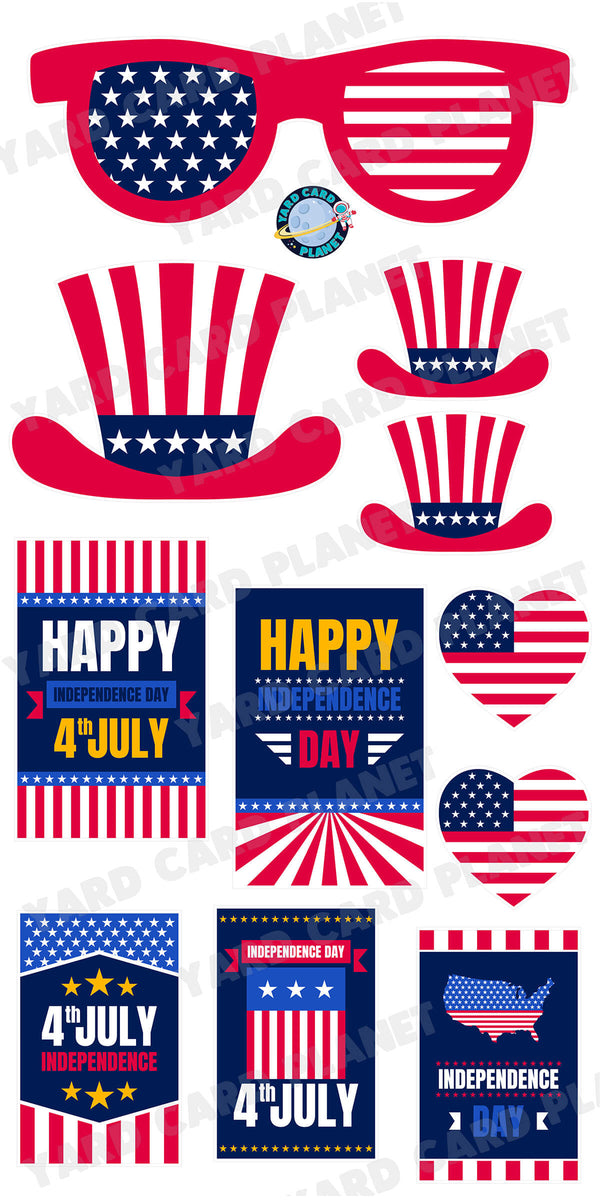 4th of July Independence Day Vertical Signs and Patriotic Swag Yard Card Flair Set