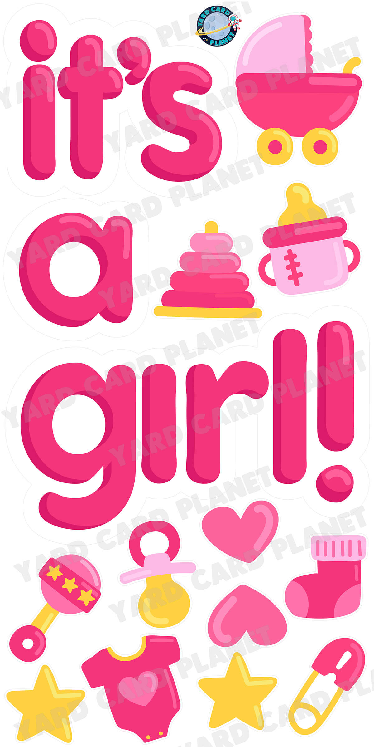 It's A Girl Yard Card EZ Quick Set and Matching Flair Set