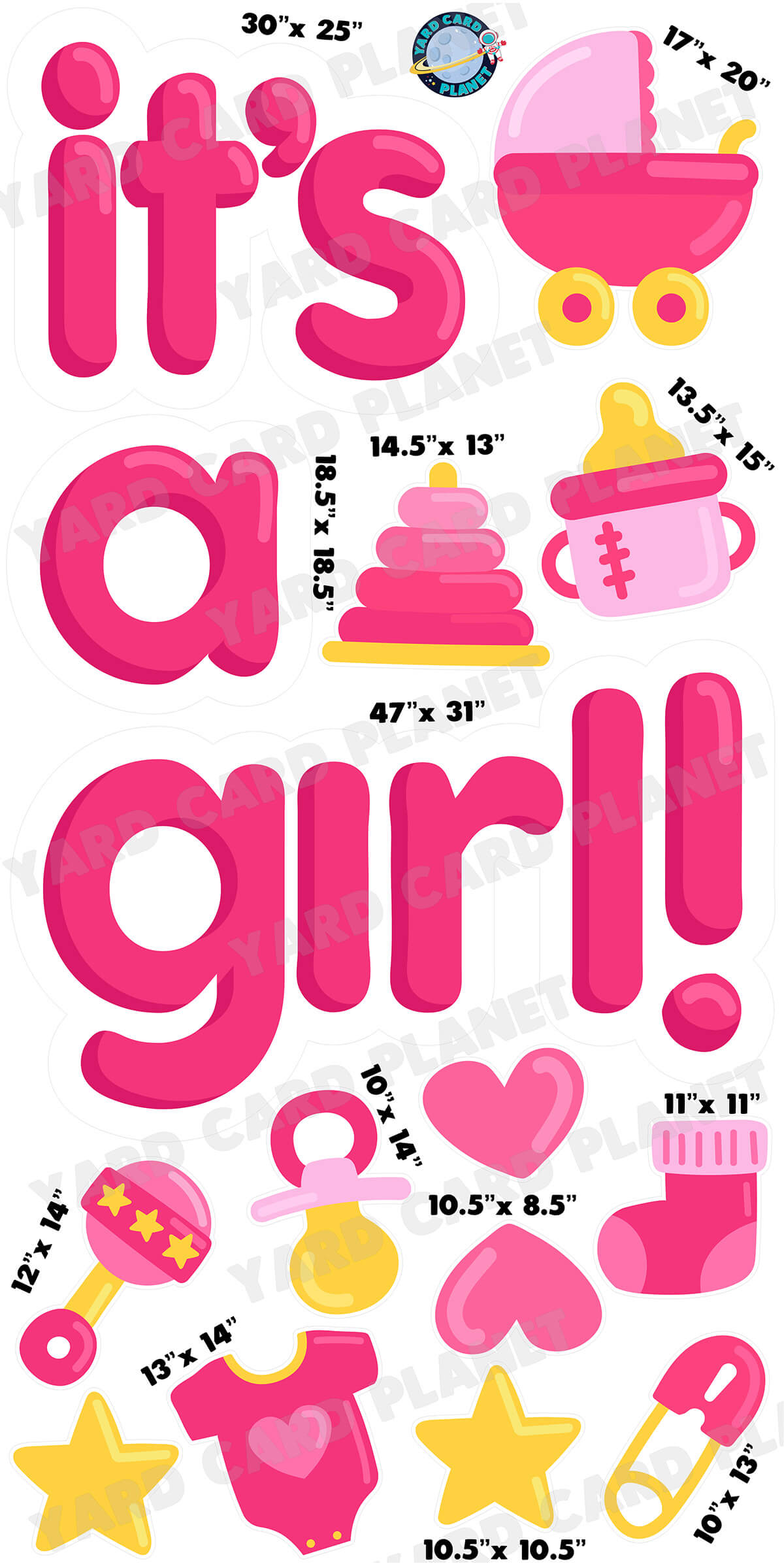 It's A Girl Yard Card EZ Quick Set and Matching Flair Set