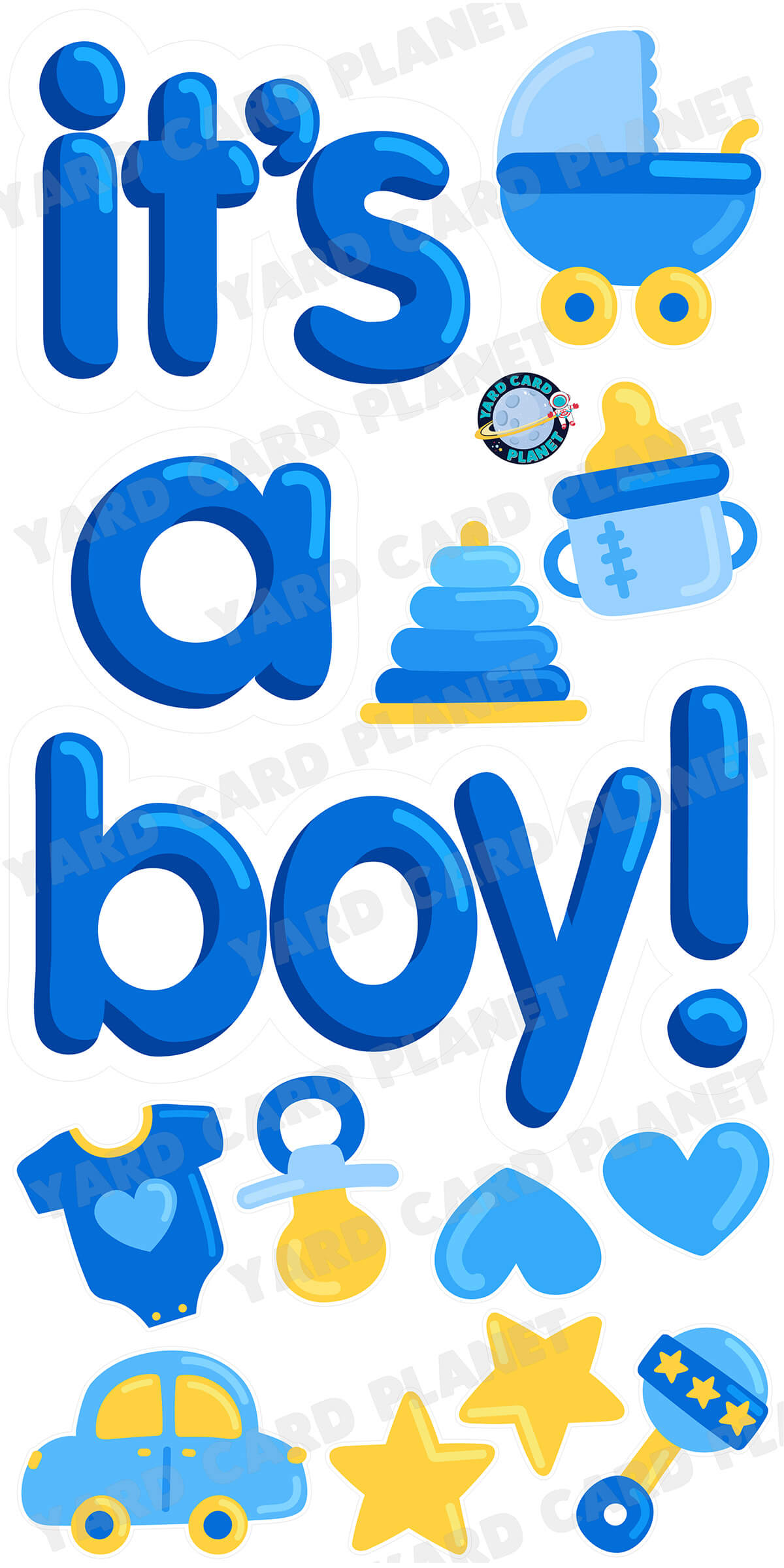 It's A Boy! Yard Card EZ Quick Set and Matching Flair Set