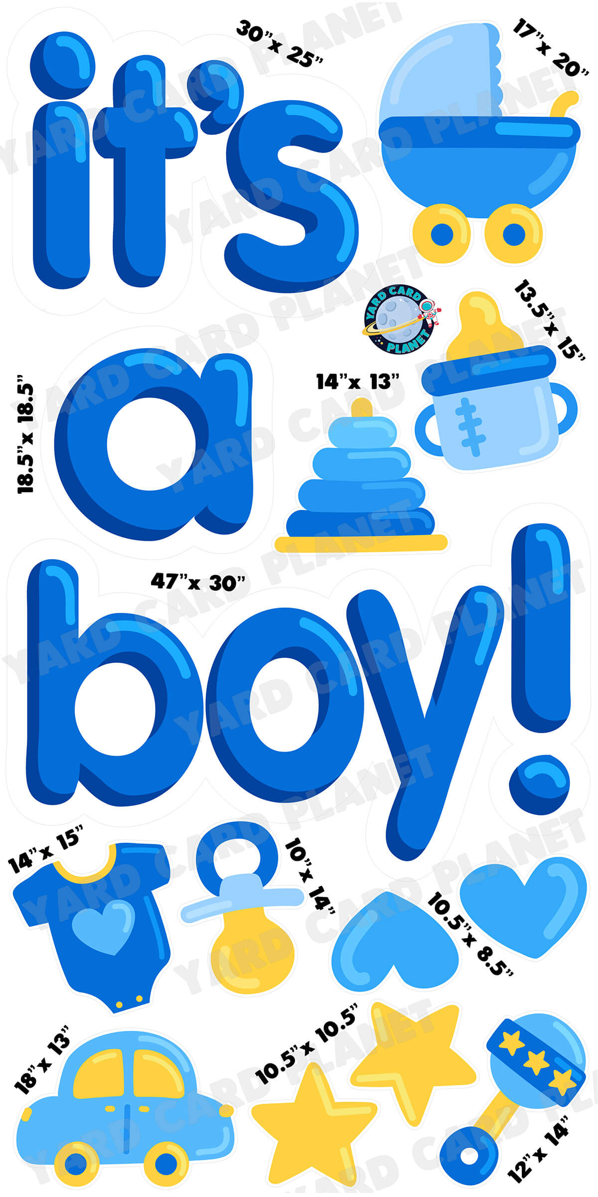 It's A Boy! Yard Card EZ Quick Set and Matching Flair Set