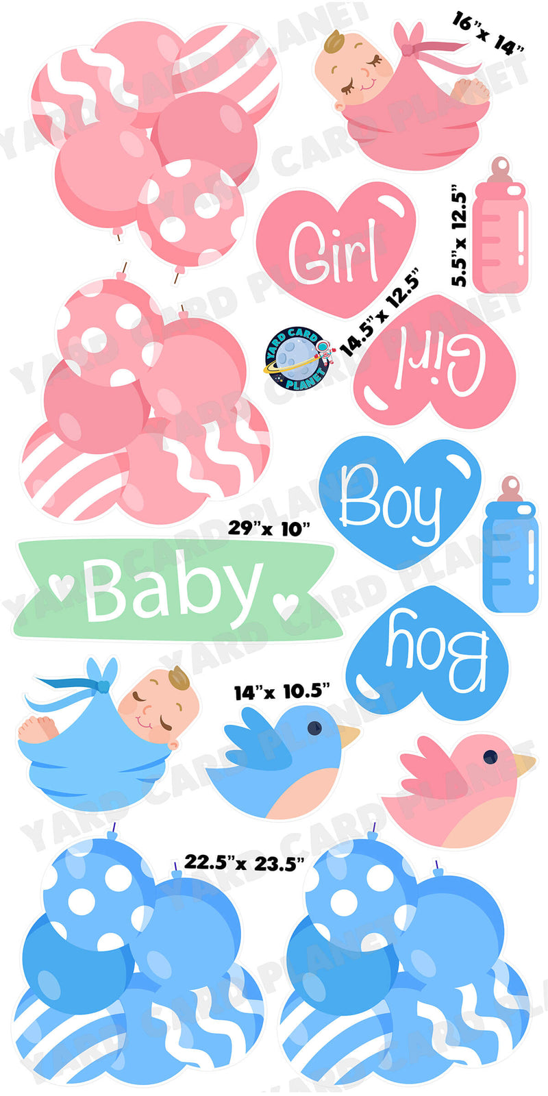 New Baby Announcement for Boys and Girls Yard Card Flair Set