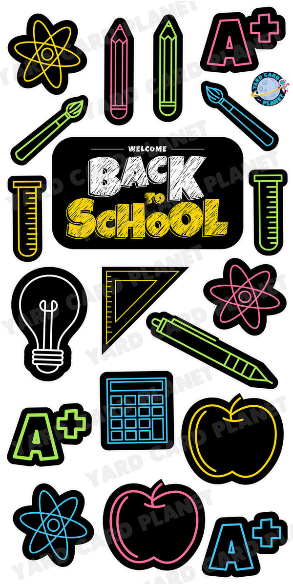 Neon Welcome Back To School Yard Card Flair Set