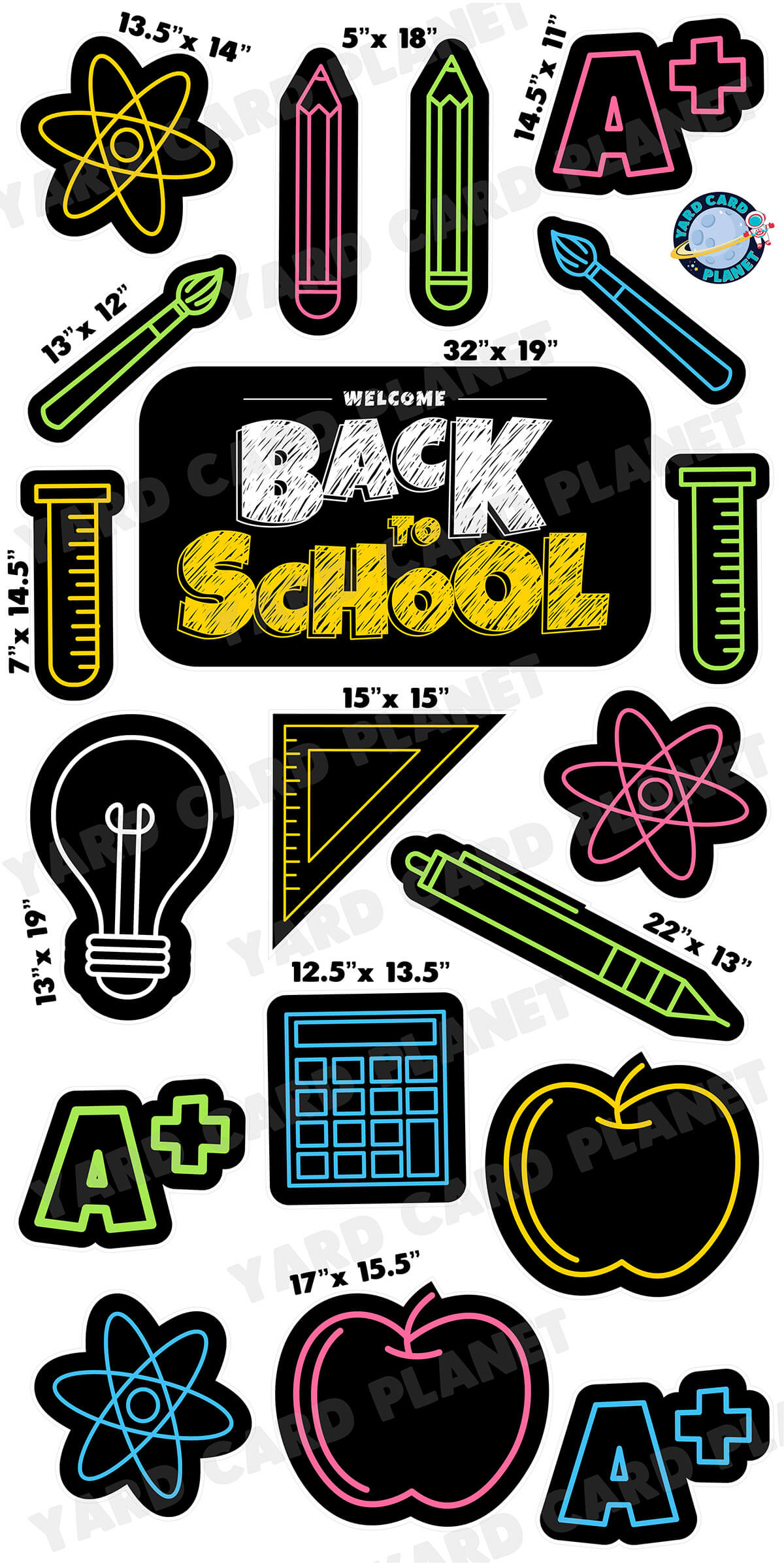 Neon Welcome Back To School Yard Card Flair Set