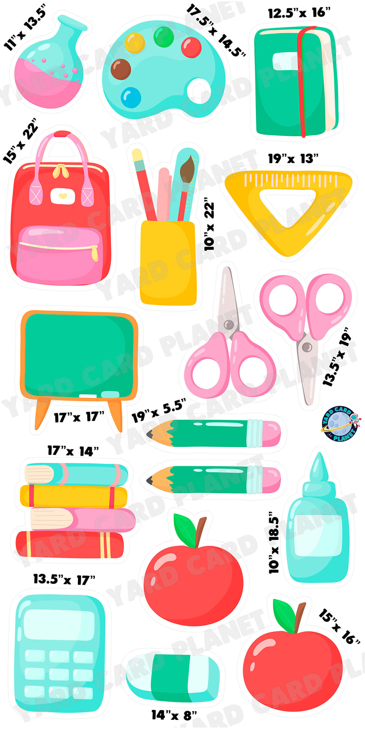 School Supplies Yard Card Flair Set