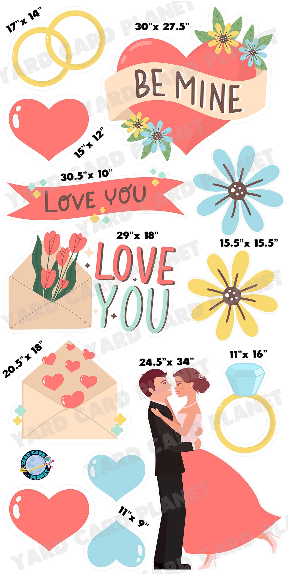 I Love You, Be Mine Yard Card Flair Set