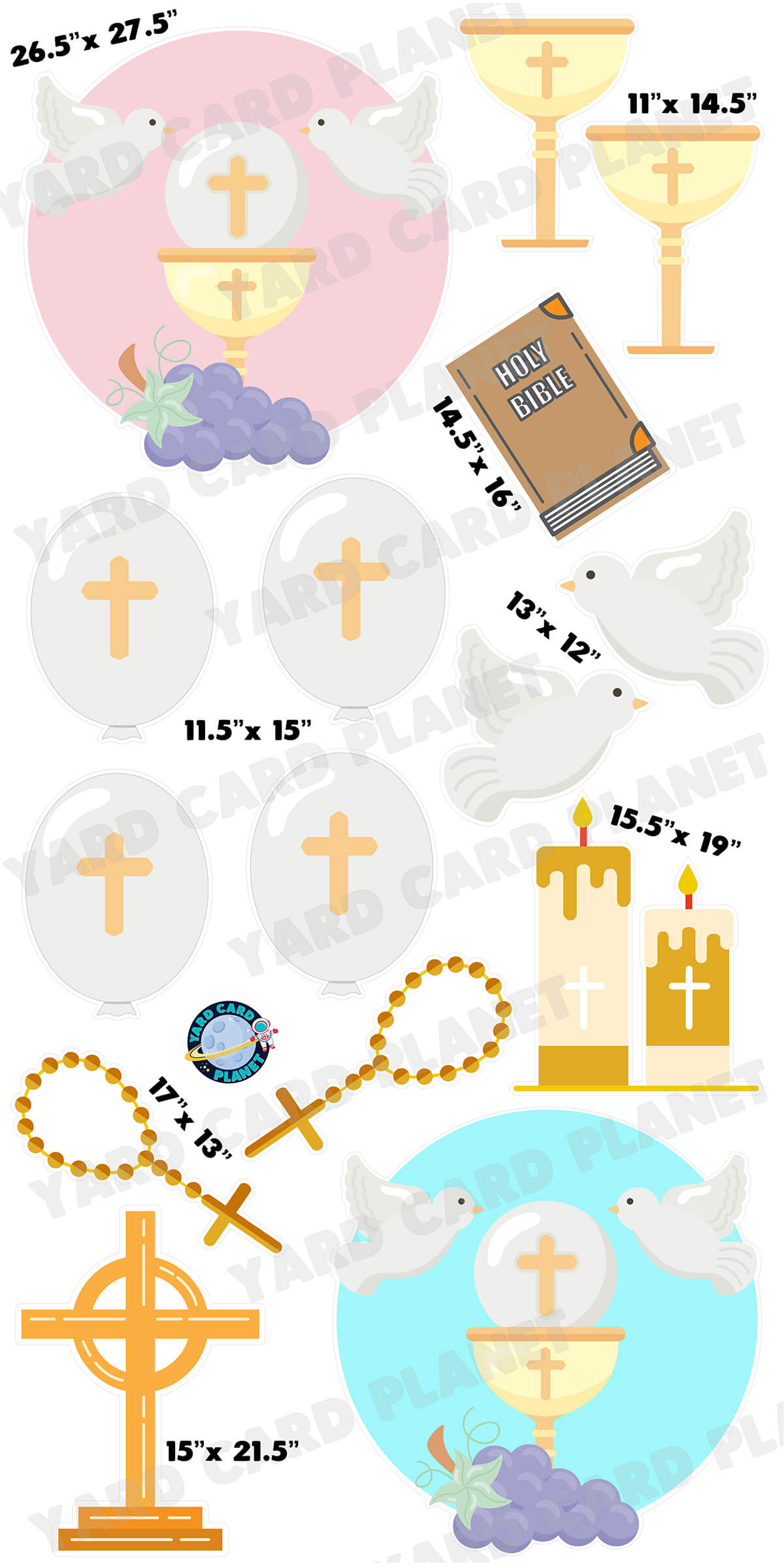 Christian and Catholic Symbols Yard Card Flair Set