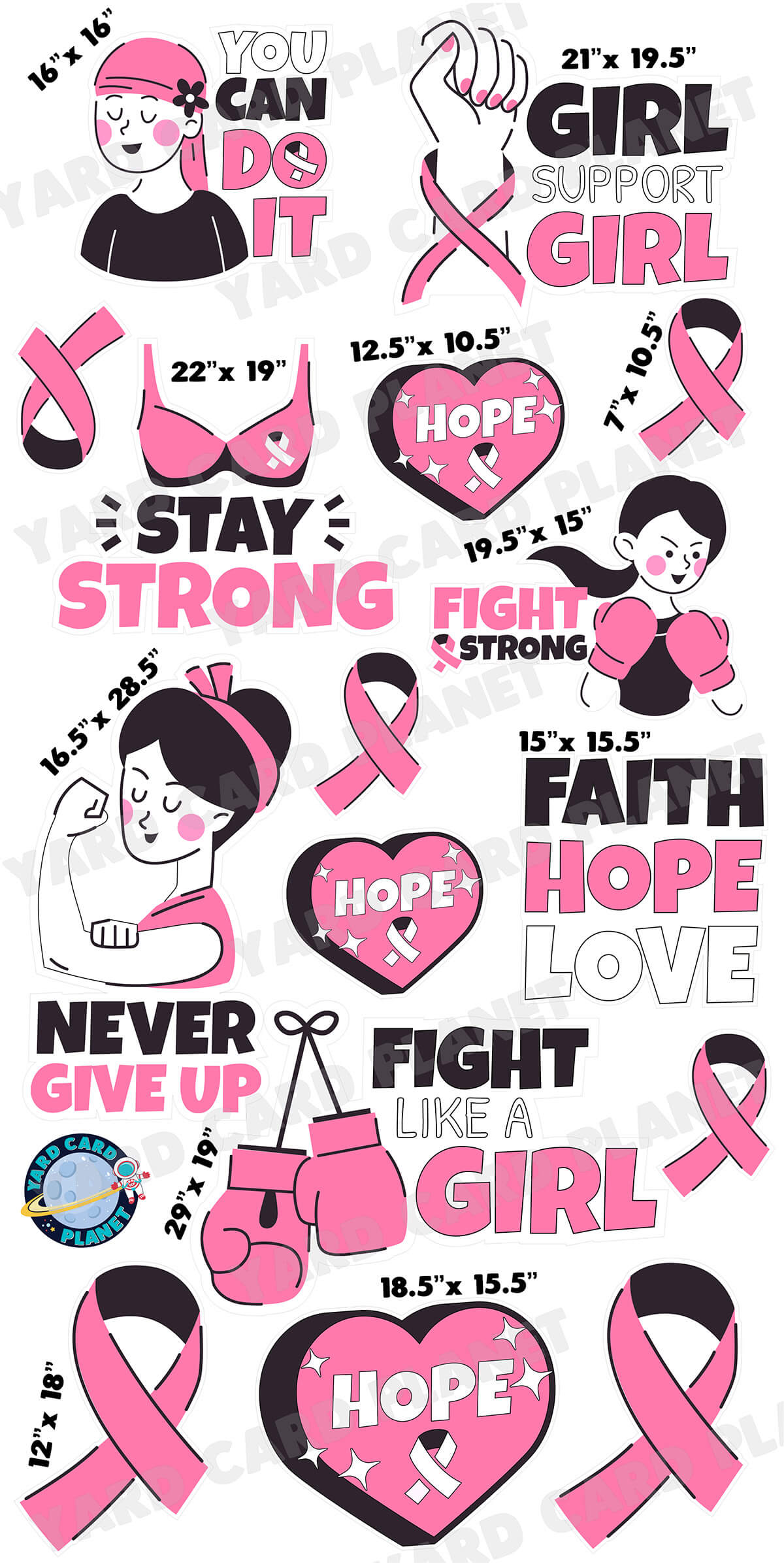 Stay Strong Breast Cancer Awareness Yard Card Flair Set