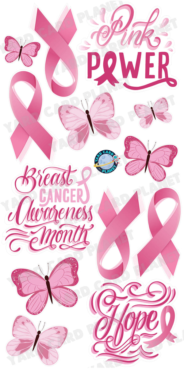 Breast Cancer Awareness Pink Power and Butterflies Yard Card Flair Set