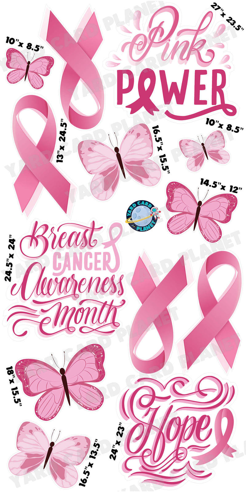 Breast Cancer Awareness Pink Power and Butterflies Yard Card Flair Set
