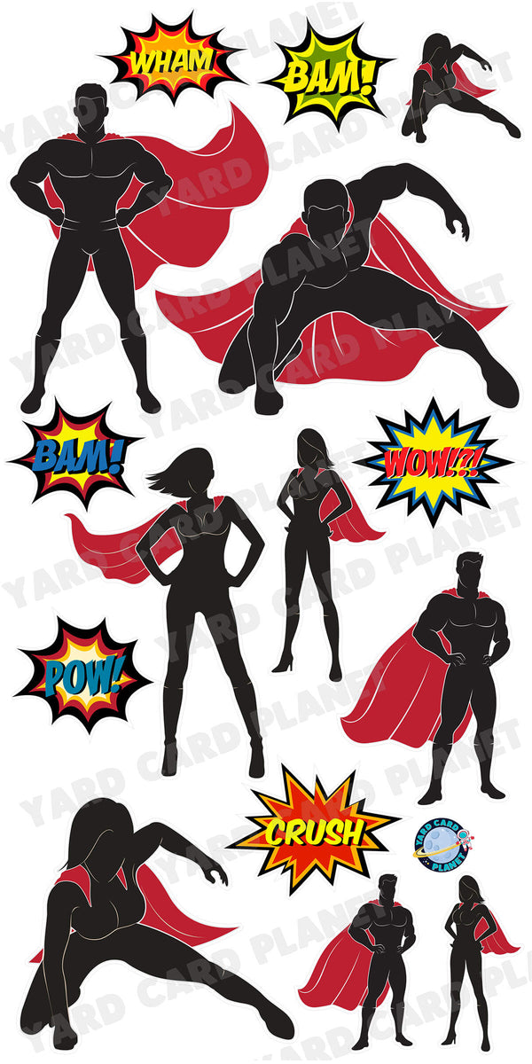 Superhero Male and Female Yard Card Flair Set