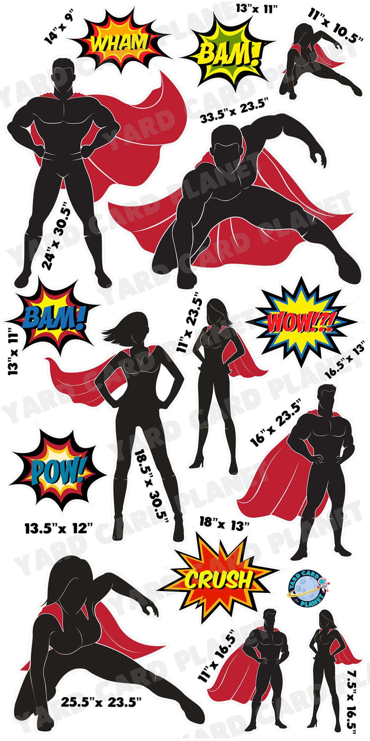 Superhero Male and Female Yard Card Flair Set