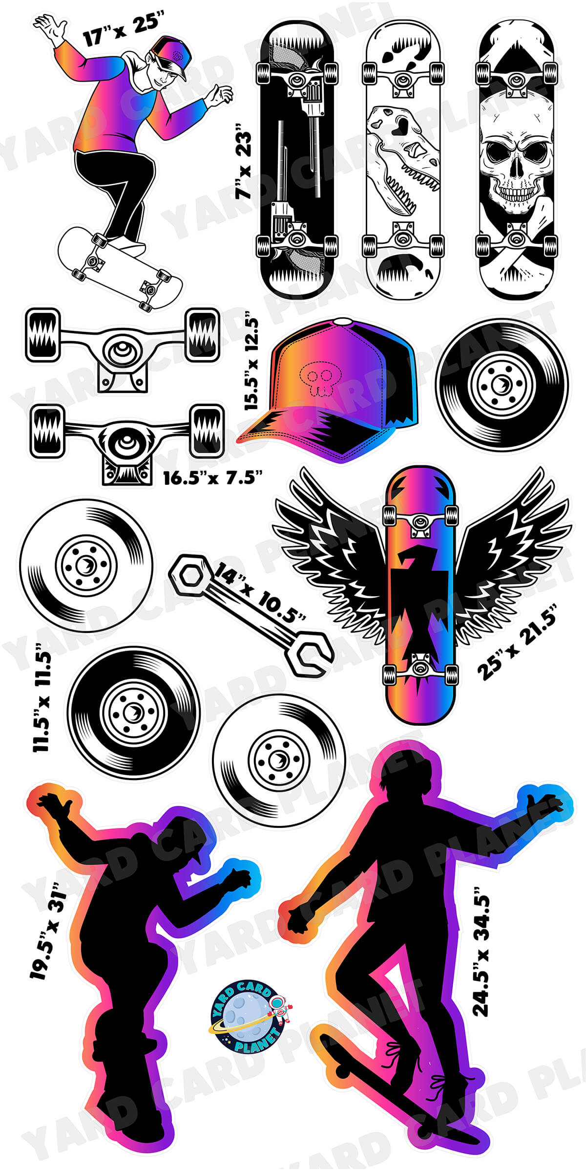 Skate or Die Skateboarding Yard Card Flair Set