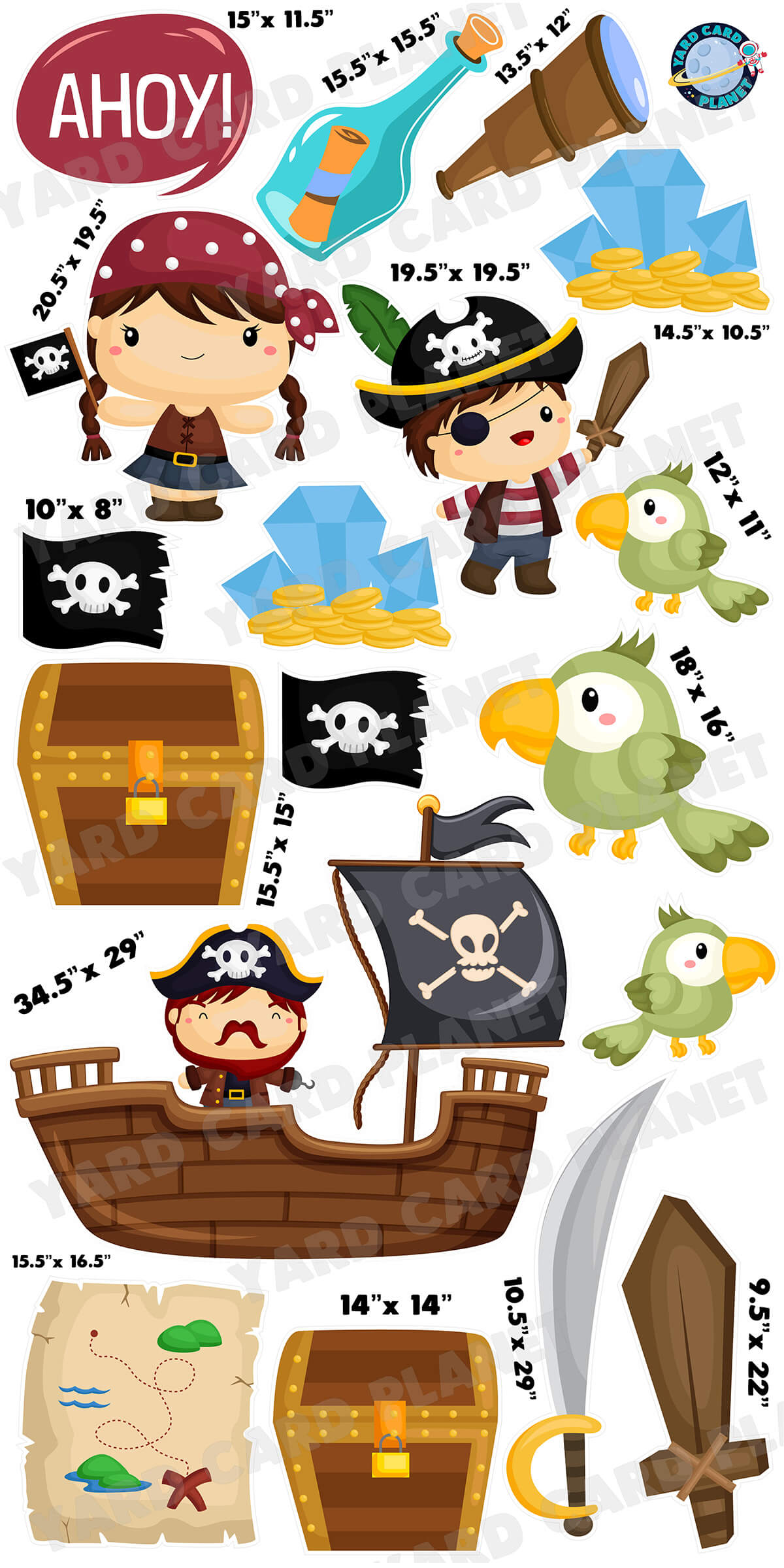 Ahoy Matey Pirate Yard Card Flair Set