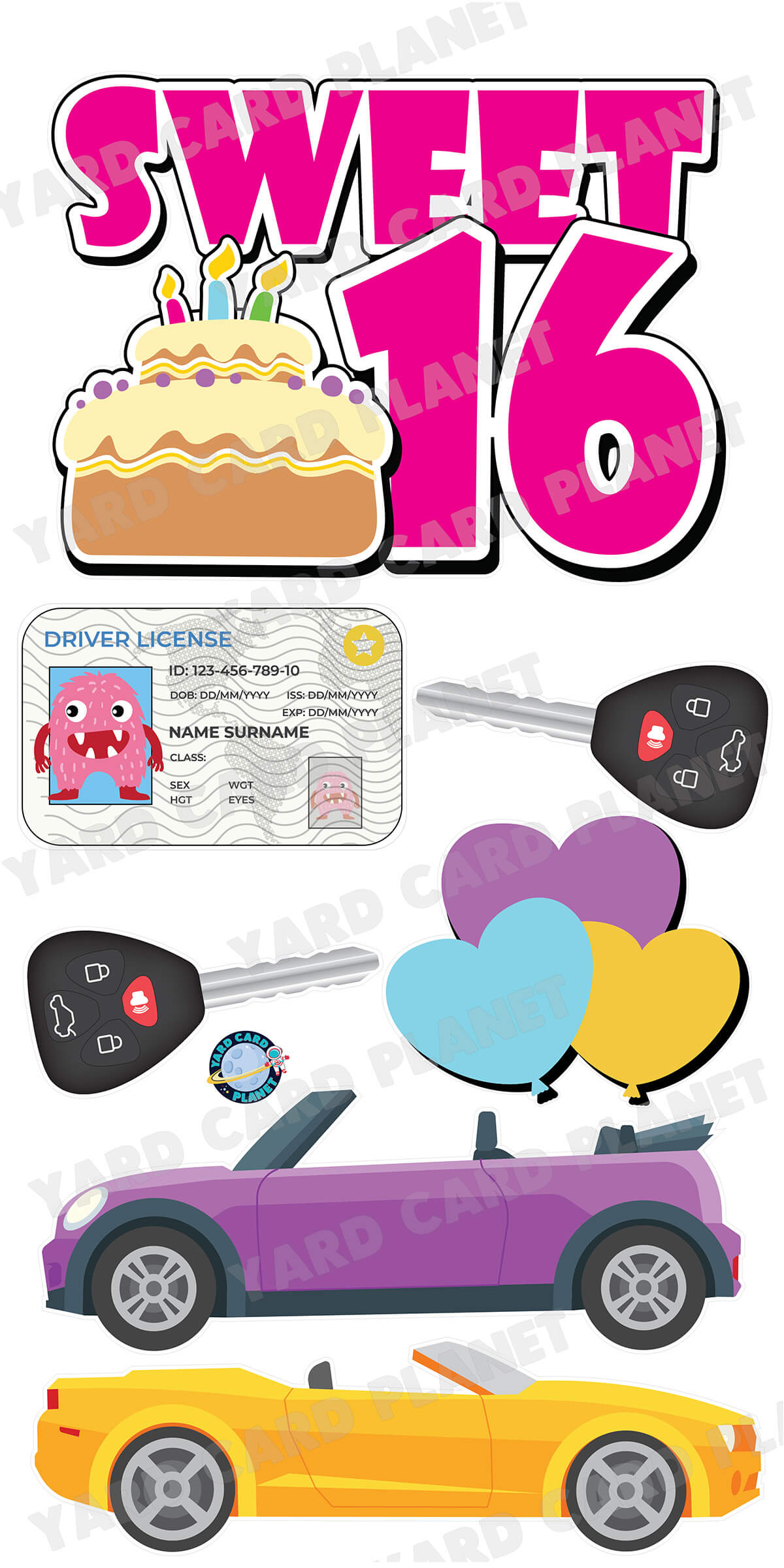 Girls Sweet 16 EZ Quick Sign and Yard Card Flair Set