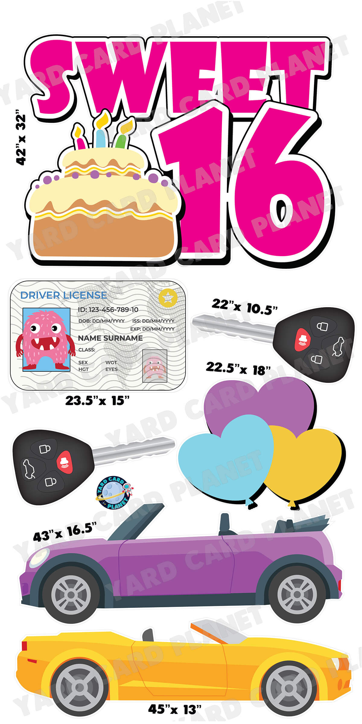 Girls Sweet 16 EZ Quick Sign and Yard Card Flair Set