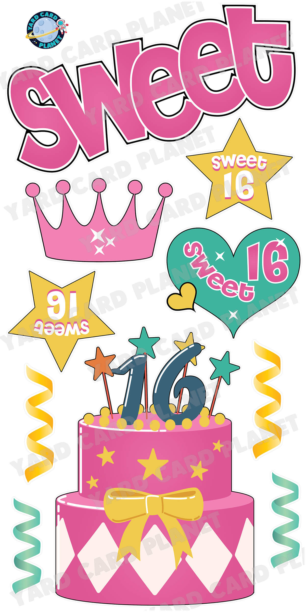 Princess Sweet 16 EZ Quick Sign and Yard Card Flair Set