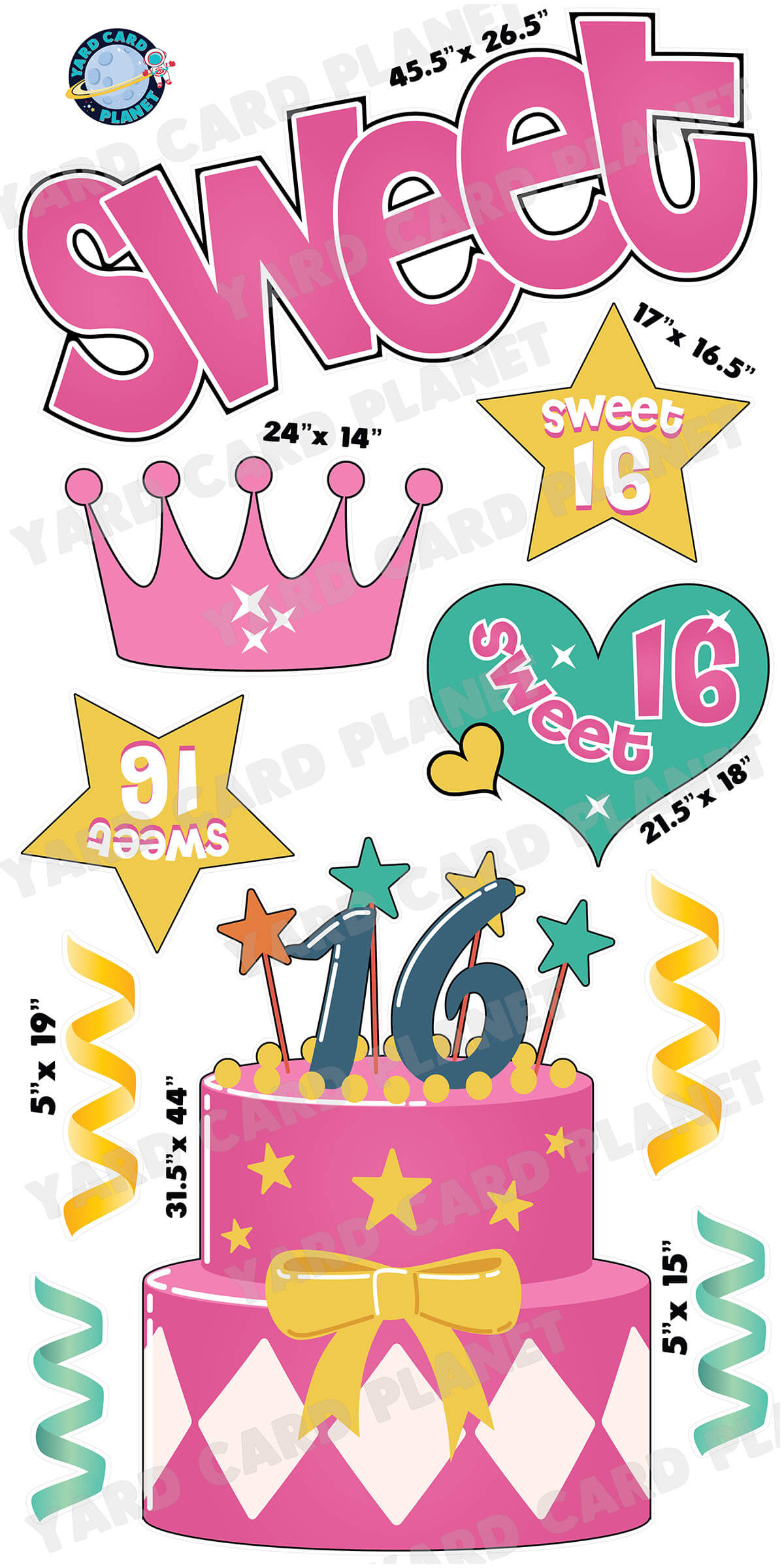 Princess Sweet 16 EZ Quick Sign and Yard Card Flair Set