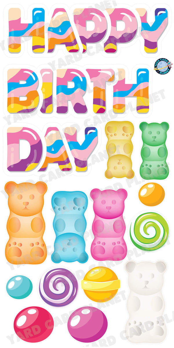 Colorful Candy Happy Birthday Yard Card EZ Quick Set and Flair Set