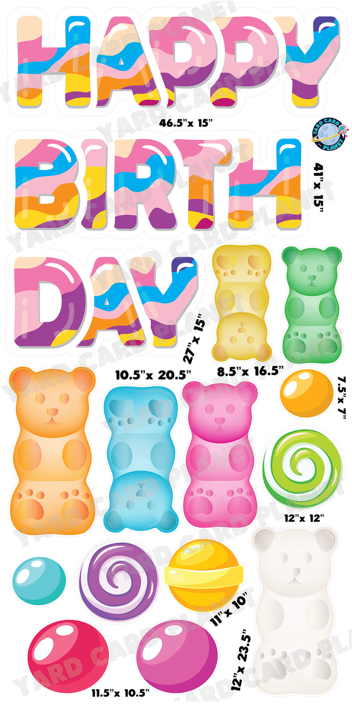 Colorful Candy Happy Birthday Yard Card EZ Quick Set and Flair Set